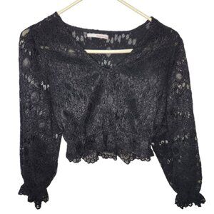 Camaieu Black Lace Crop Blouse Size S?